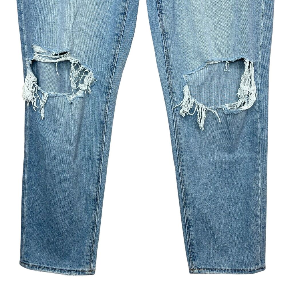 American Eagle Ripped Mom Jean Size 12 Denim High Rise Straight Leg Streetwear - Picture 4 of 9